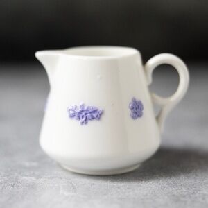 Royal Adderley Blue Chelsea Creamer England white embossed grapes print 2 5/8"